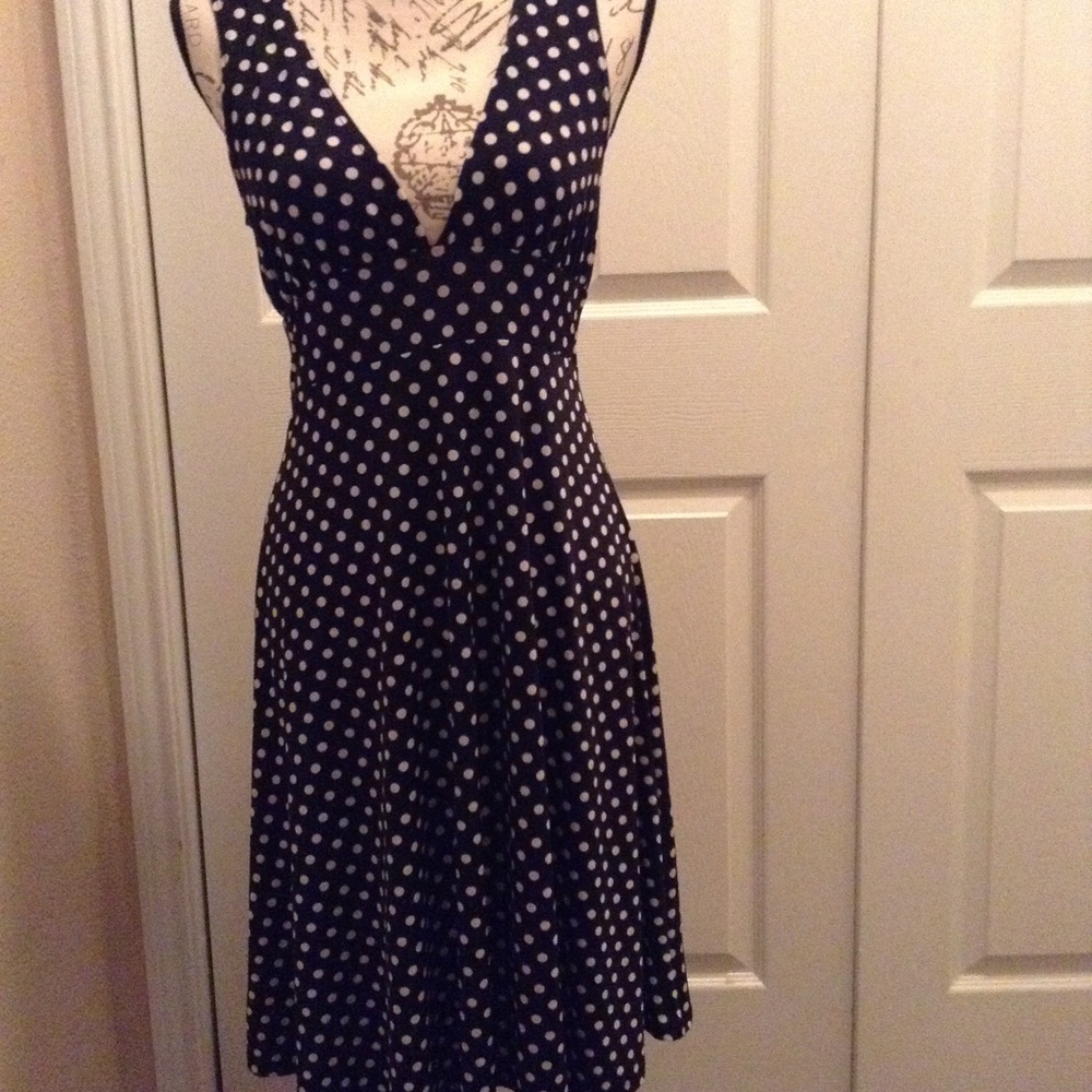EUC Poetry Black & White Polka Dots V Neck Dress